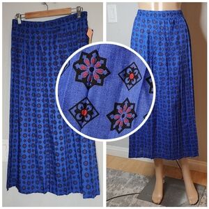 NWT Bryn Connelly Blue Red Floral Midi Maxi Pull On Skirt women's size 8 vintage